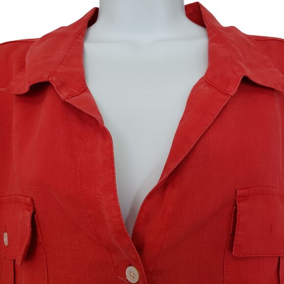 Tommy Bahama Linen Shirt Womens XL Red Long Sleeve Button Up Roll Tab Pcokets - Picture 10 of 13